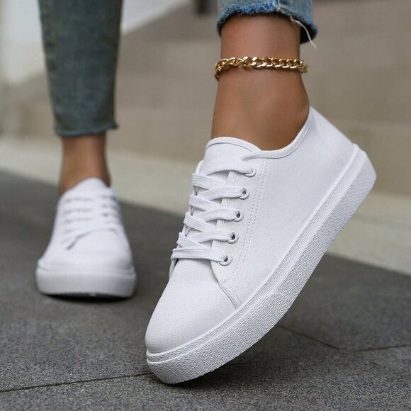 White Sporty Women's Canvas Shoes - Picture 2 of 5